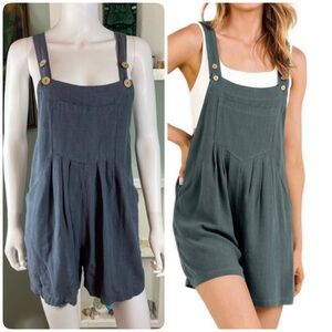 Daceslon Dark Grey Linen Blend Romper Playsuit Medium Shorts Overalls Shortalls